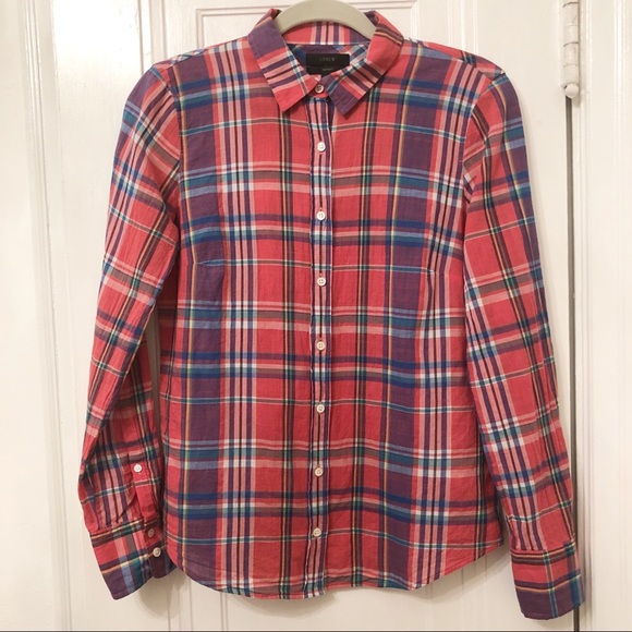 J. Crew Tops - J. Crew plaid perfect shirt button down